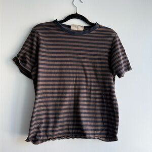 JJXX Women's SM Small Brown Black Striped Short Sleeve Shirt Basic Tee